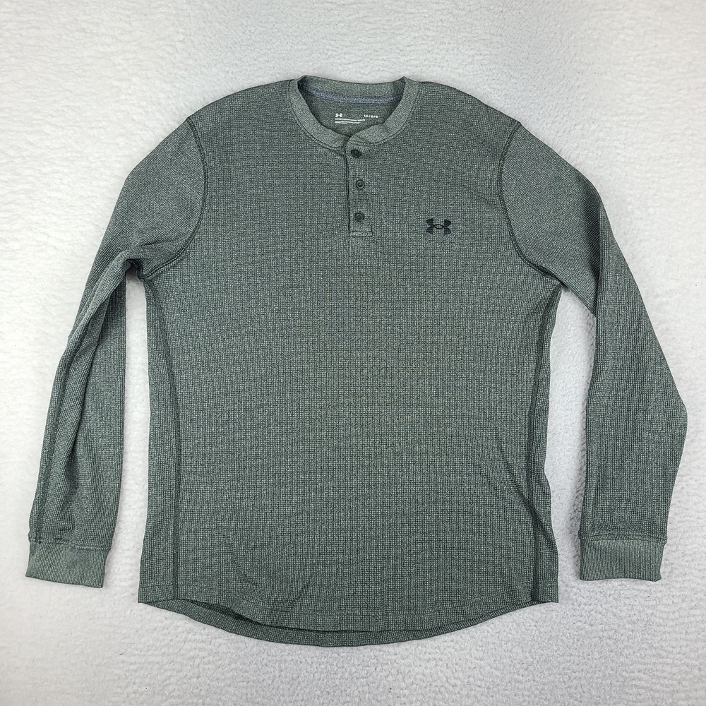 Under Armour Henley Sweatshirt Mens Large Sage Green Loose Thermal Long Sleeve *